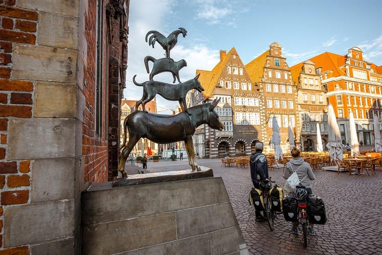 Bronzen standbeeld van de Stadsmuzikanten in Bremen