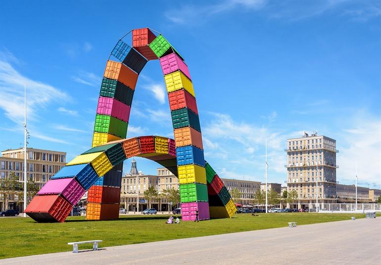 Catène de containers in Le Havre, Normandië