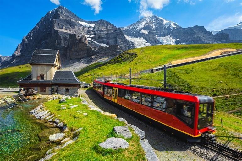 De bekende trein en het Infopavillion Eiger Nordwand