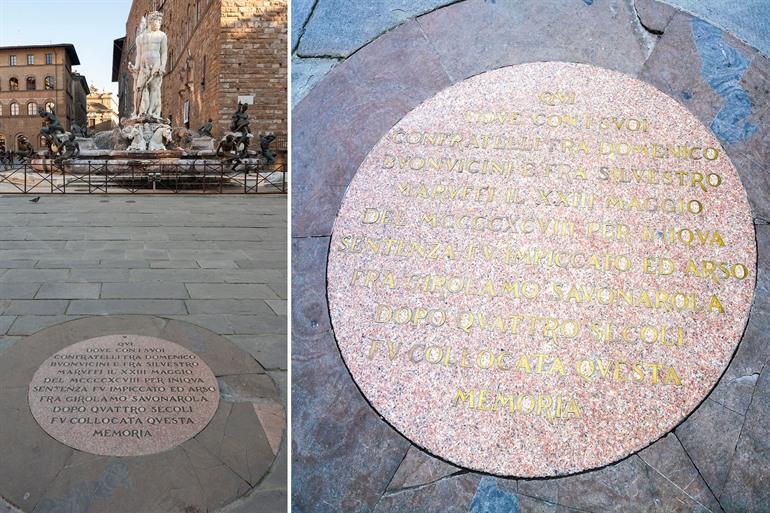 De gedenkplaat van Savonarola, Firenze