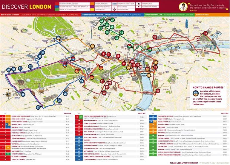 De verschillende routes in Londen