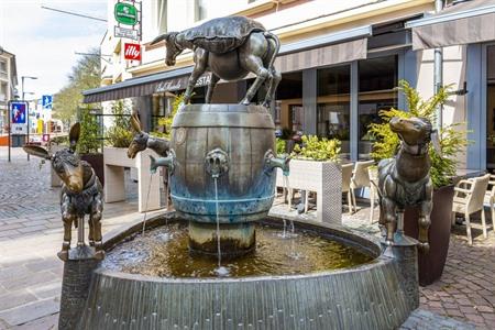 Ezelfontein met dansende ezels in Diekirch, Luxemburg