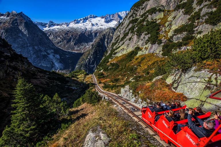 Gelmerbahn, een van de steilste open kabelbanen in Europa