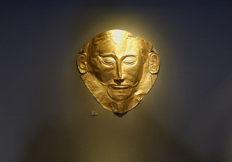 Gouden dodenmasker van Agamemnon in het Nationaal Archeologisch Museum Athene