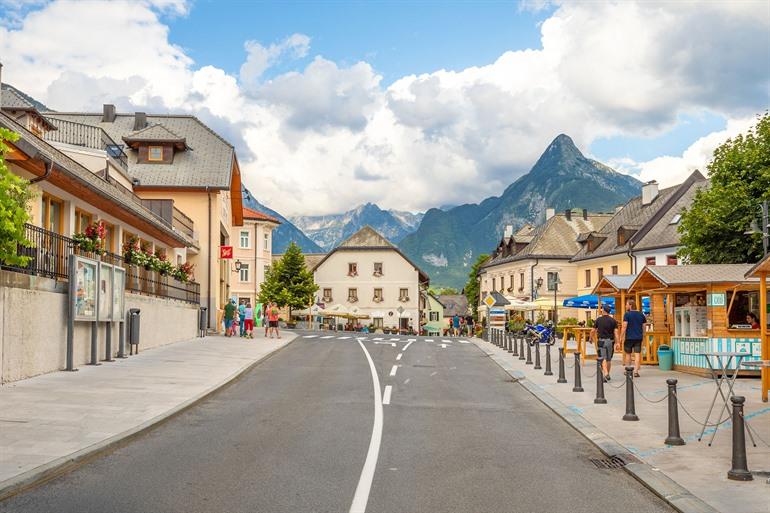 Het centrum van Bovec, Slovenië