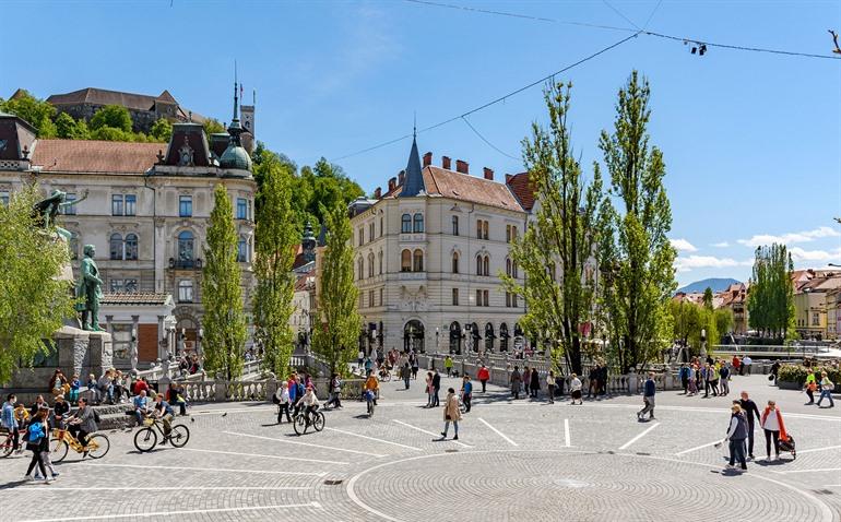 Het sfeervolle Prešerenplein in Ljubljana, Slovenië