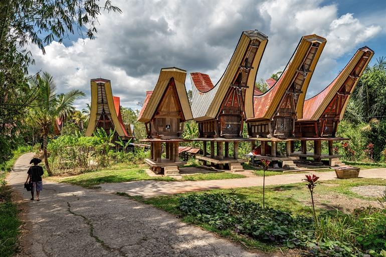 Houten traditionele huisjes in Tana Toraja, Sulawesi