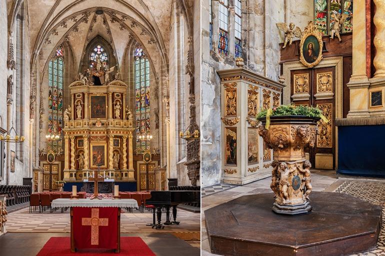 Interieur van Marktkirche St. Benediktii in Quedlinburg, Harz