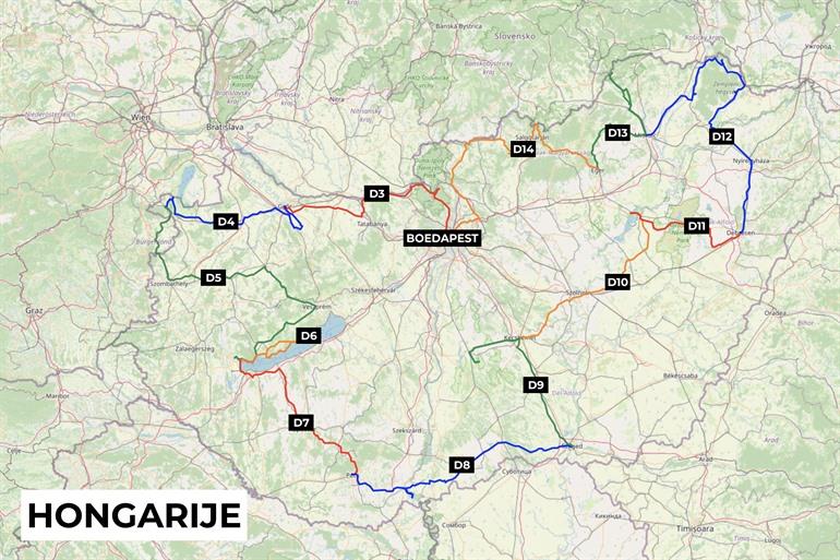Kaart met 14-daagse rondreis Hongarije