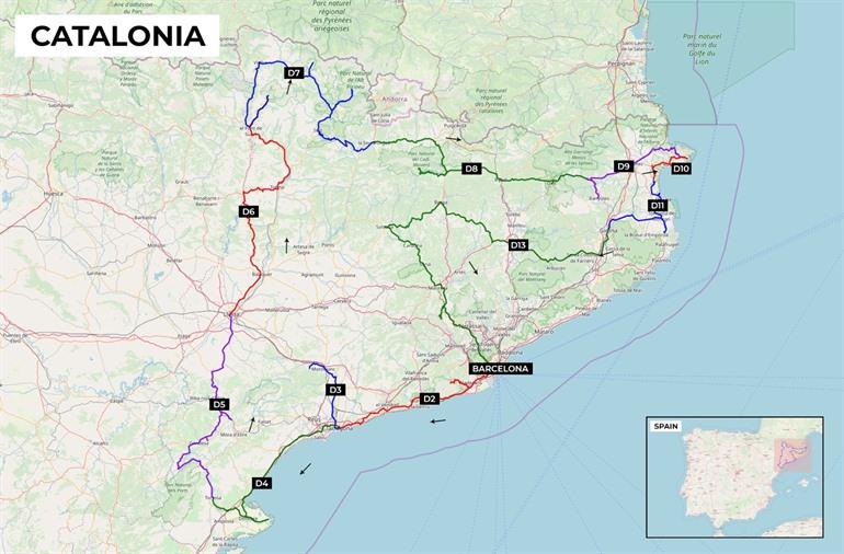 Kaart rondreis Catalonië 