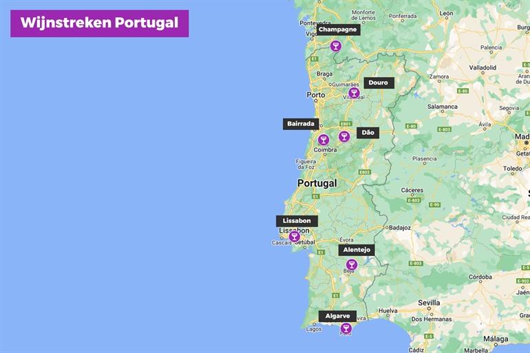 Kaartje met wijnstreken Portugal