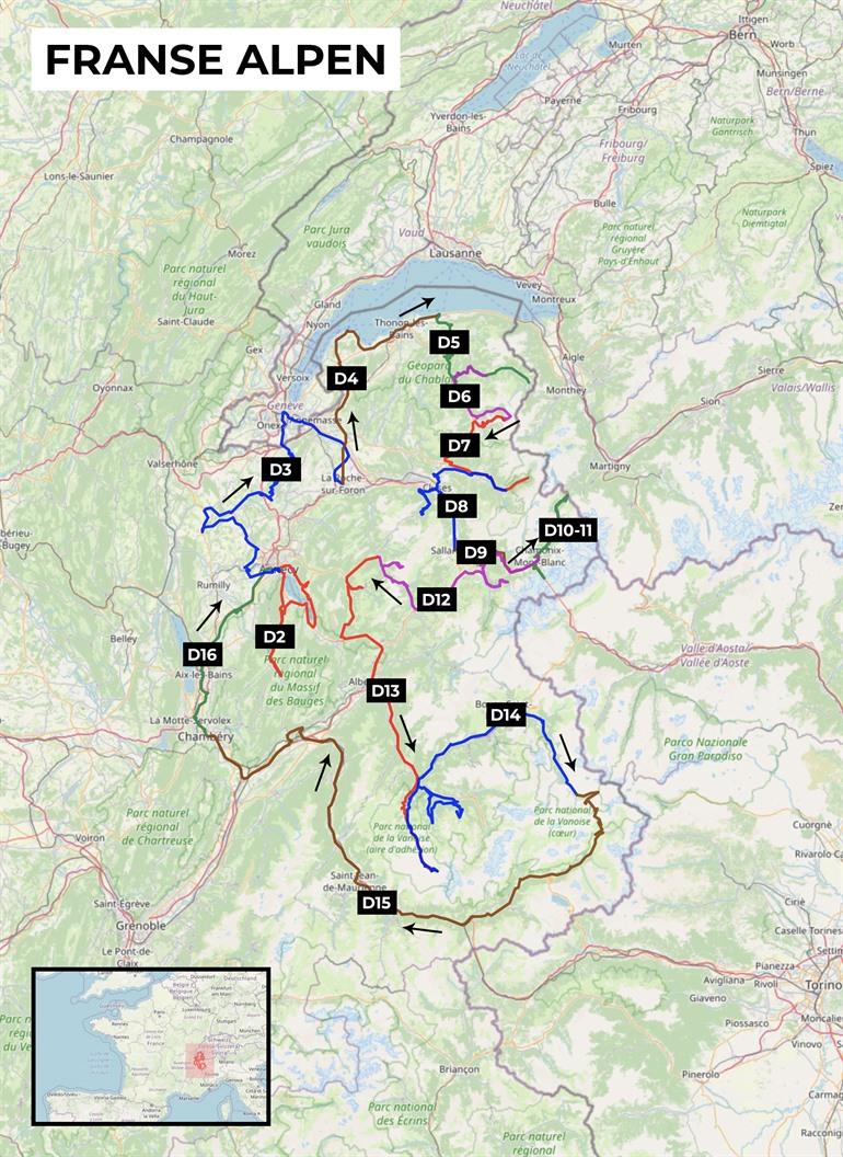 Kaartje rondreis Franse Alpen
