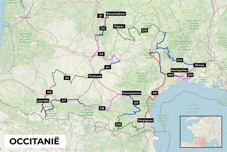 Kaartje rondreis Occitanië