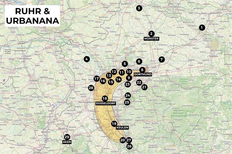 Kaartje rondreis Ruhrgebied en Urbanana
