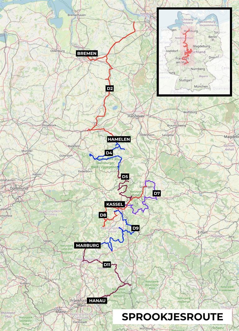 Kaartje Sprookjesroute Duitsland