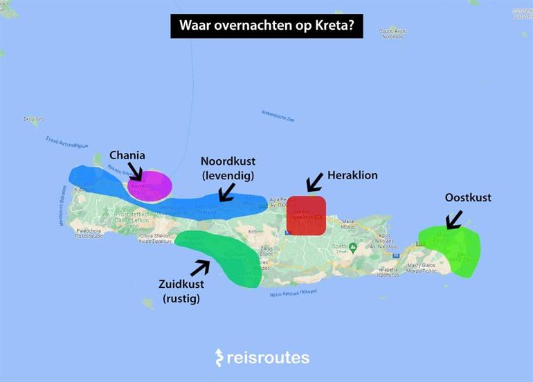 Kaartje waar overnachten op Kreta?
