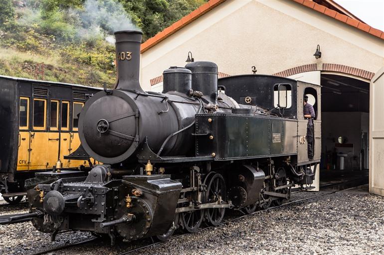Locomotief in Lamastre in de Ardèche