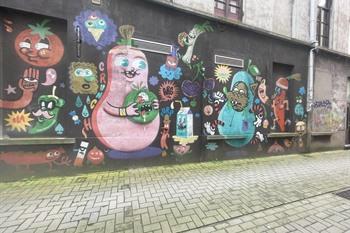 Muurschildering op de supermark van Bué the Warrior, street-art Gent