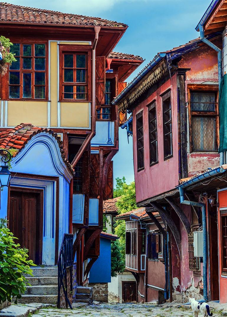 Oude huizen in typisch Bulgaarse stijl, Plovdiv