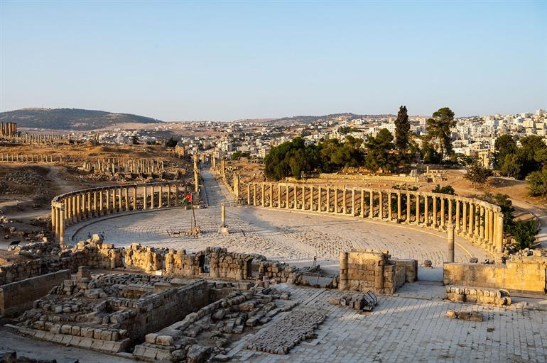 Oval Plaza, centrum van Jerash, Jordanië