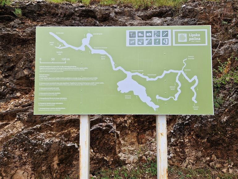 Plattegrond van de Lipa Cave in Montenegro