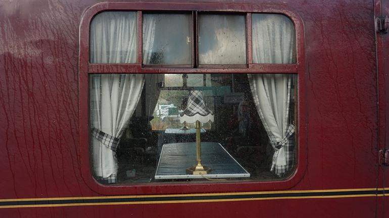 Raam van de eerste klasse wagon, Jacobite stoomtrein, Schotland