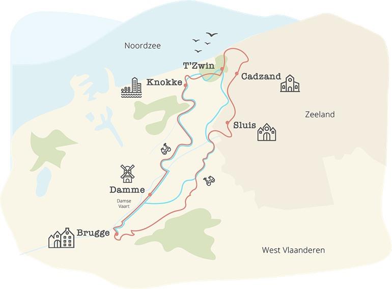 Route van de Vespa trip door Brugge