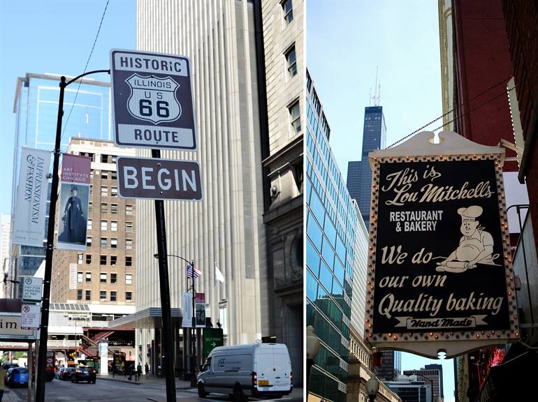 Start Route 66 op Adams Street, Chicago