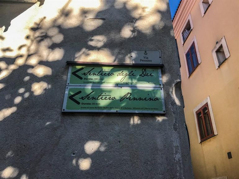 Startpunt Sentiero degli Dei, het pad van de Goden