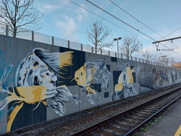 Street-art aan het station van Halle