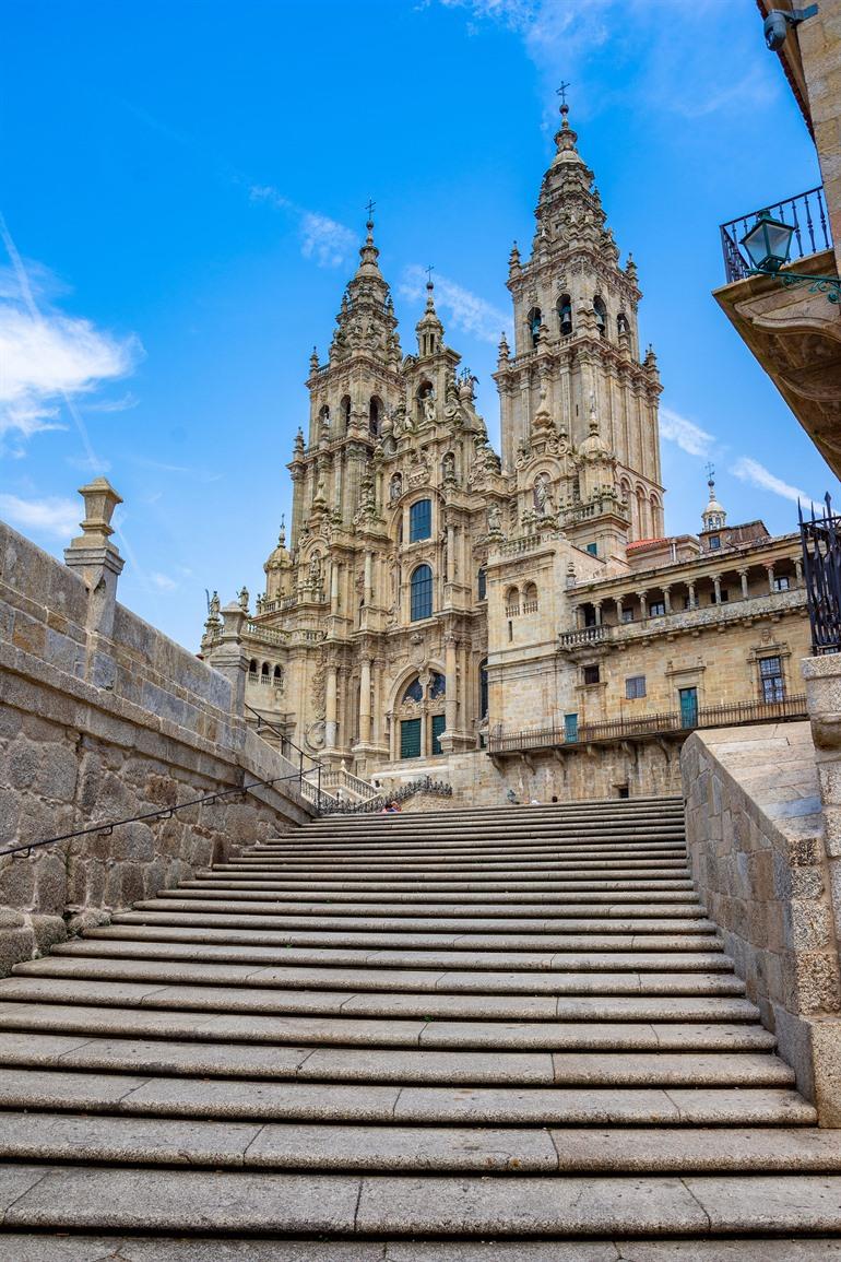 Trappen naar de kathedraal van Santiago de Compostela, Spanje