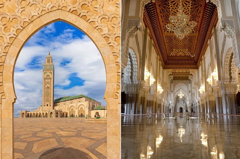 Uitzicht op de Hassan II-moskee en het interieur, Casablanca