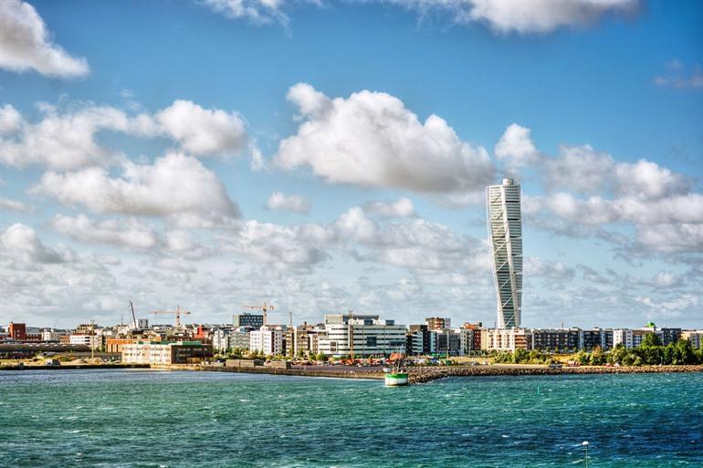 Uitzicht op de Turning Torso in Malmö