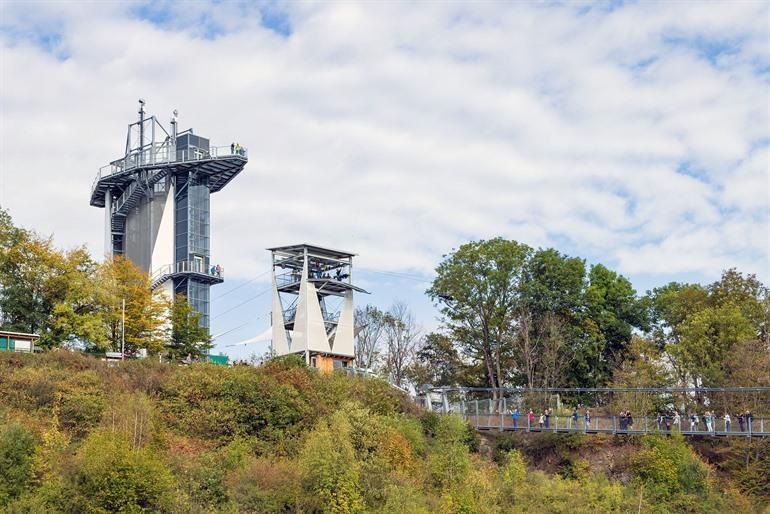 Uitzicht op de zipline van de Harzdrenaline, Harz