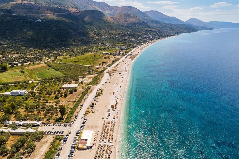 Uitzicht over Borsh Beach, Albanese Riviera
