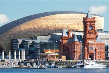 Uitzicht over Cardiff Bay, Cardiff, Wales