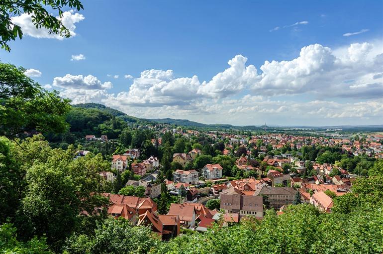 Uitzicht over historische Blankenburg, Harz