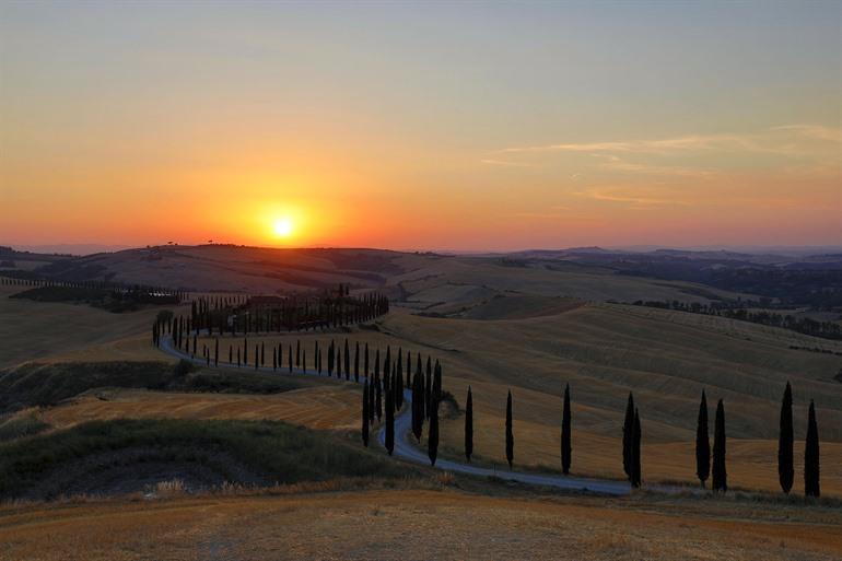 Zonsondergang Asciano, Crete Senesi